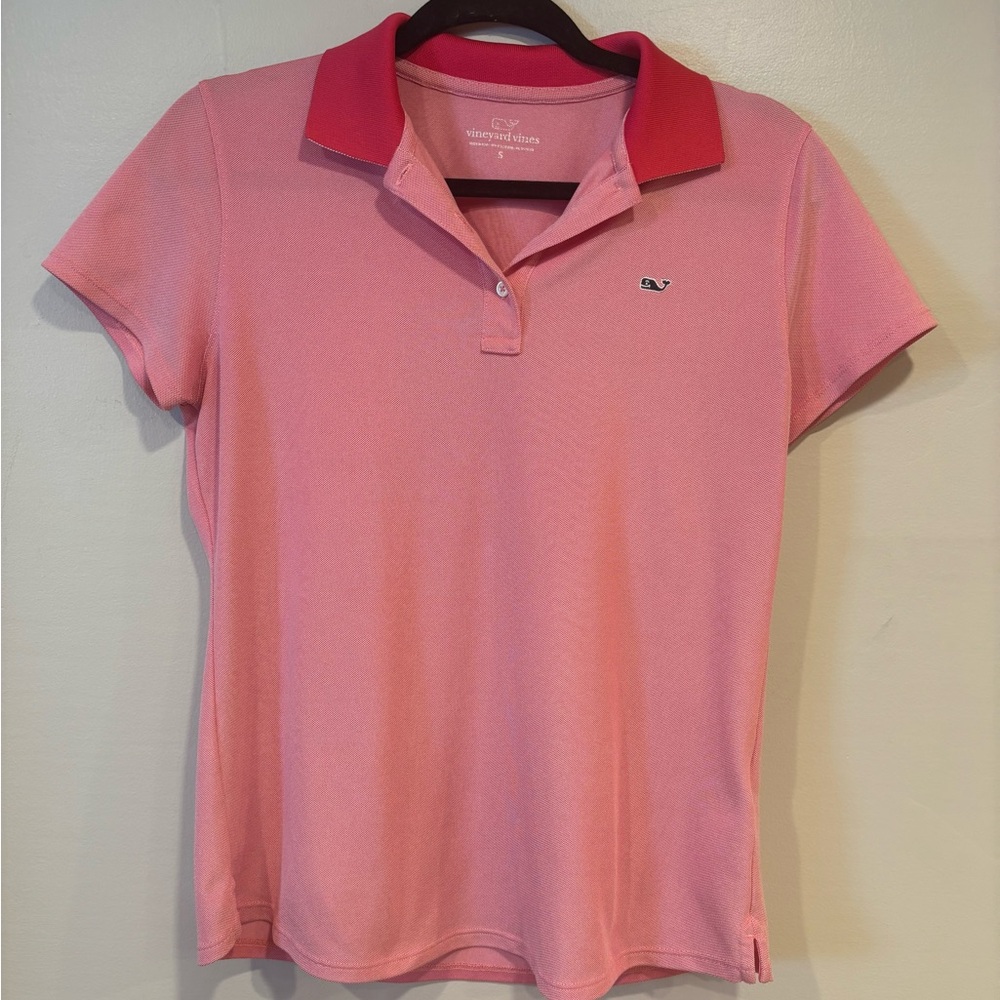 Vineyard Vines Women’s Polo Shirt Solid Pink Dark Pink Collar Size Small